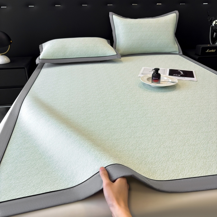 91家纺网 家纺一手货源 找家纺 九花鹿 2025新款凉感肌理纹冰丝席-床席款 肌理纹(豆绿）