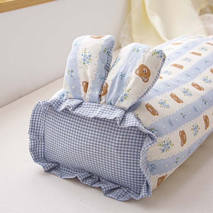 91家纺网 家纺一手货源 找家纺 织布人 2025新款荞麦枕直播爆款全棉双层纱兔子枕全荞麦壳枕头夏季透气枕 全棉兔子枕-小熊蓝