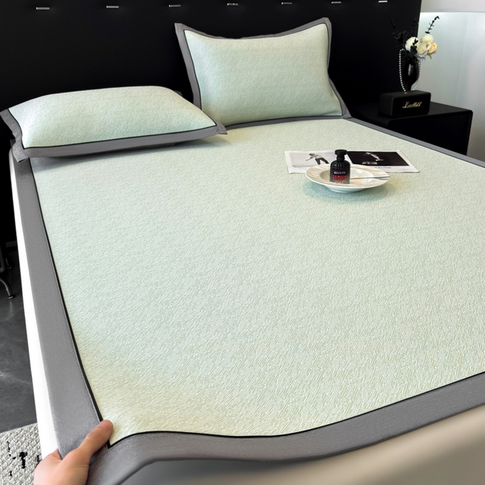 91家纺网 家纺一手货源 找家纺 九花鹿 2025新款凉感肌理纹冰丝席-床席款 肌理纹(豆绿）