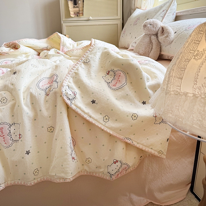 91家纺网 家纺一手货源 找家纺 晚爱家纺（原晚安家居）  2025新款A类母婴级云感双层纱三角针夏被贝壳边夏凉被春夏贝壳绣【可提供买家秀】 爱心kt