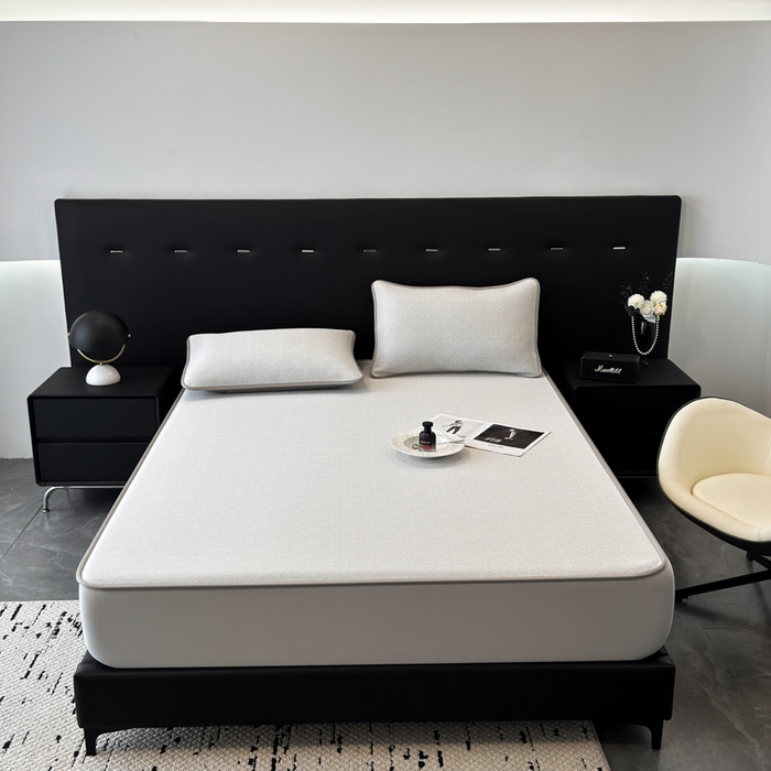 91家纺网 家纺一手货源 找家纺 九花鹿 2025新款凉感肌理纹冰丝席-床笠款 床笠款-肌理纹(米灰)