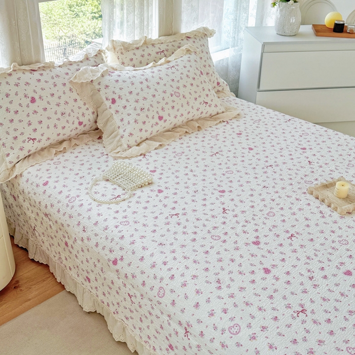 91家纺网 家纺一手货源 找家纺 添越家纺2025新款纯棉砂洗床盖三件套四件套系列花间小园