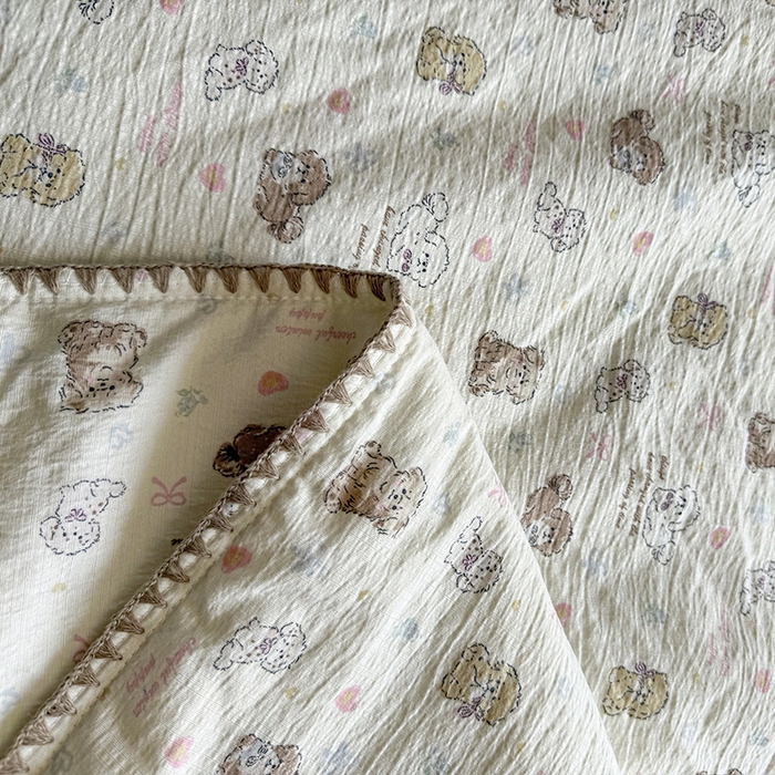 91家纺网 家纺一手货源 找家纺 晚爱家纺（原晚安家居）  2025新款A类母婴级云感双层纱三角针夏被贝壳边夏凉被春夏贝壳绣【可提供买家秀】 狗狗日记