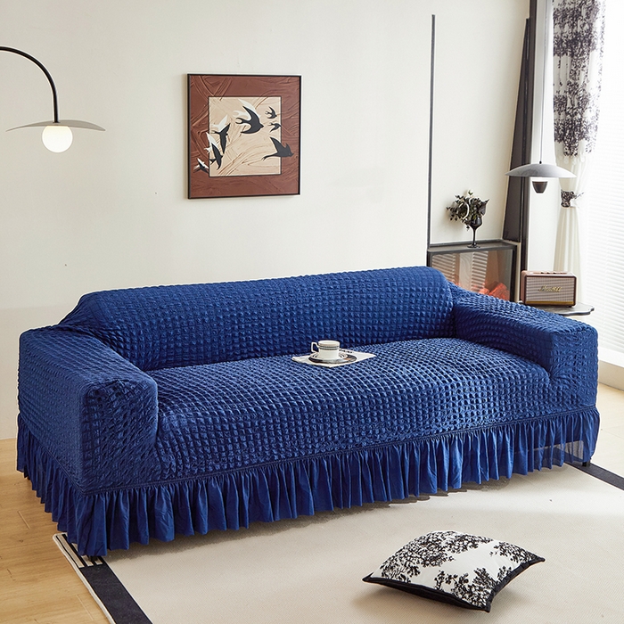 91家纺网 家纺一手货源 找家纺 飞翔家纺 2025新款泡泡纱沙发套 蓝色