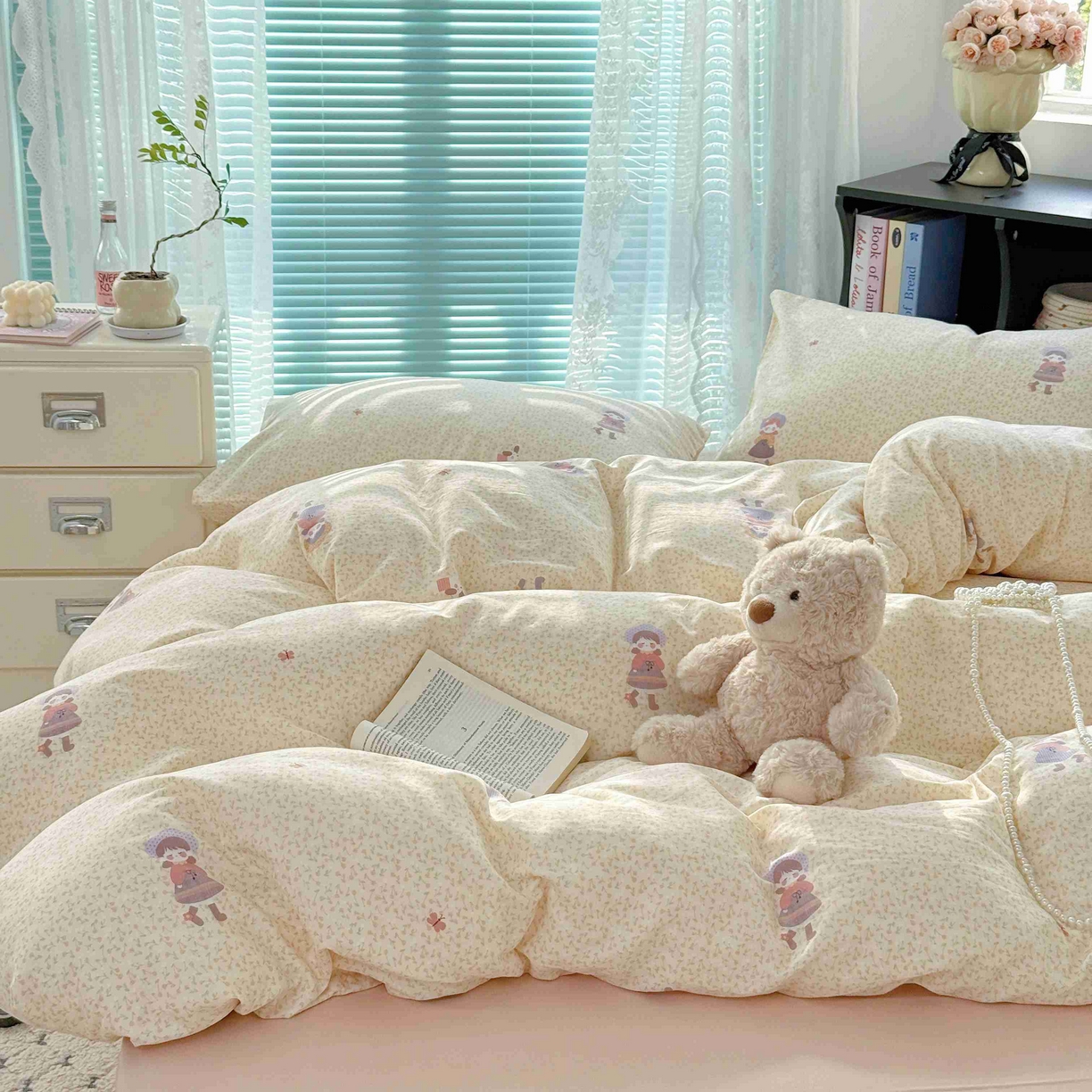 91家纺网 家纺一手货源 找家纺 于果 2025新款双层纱四件套第五批 春日女孩