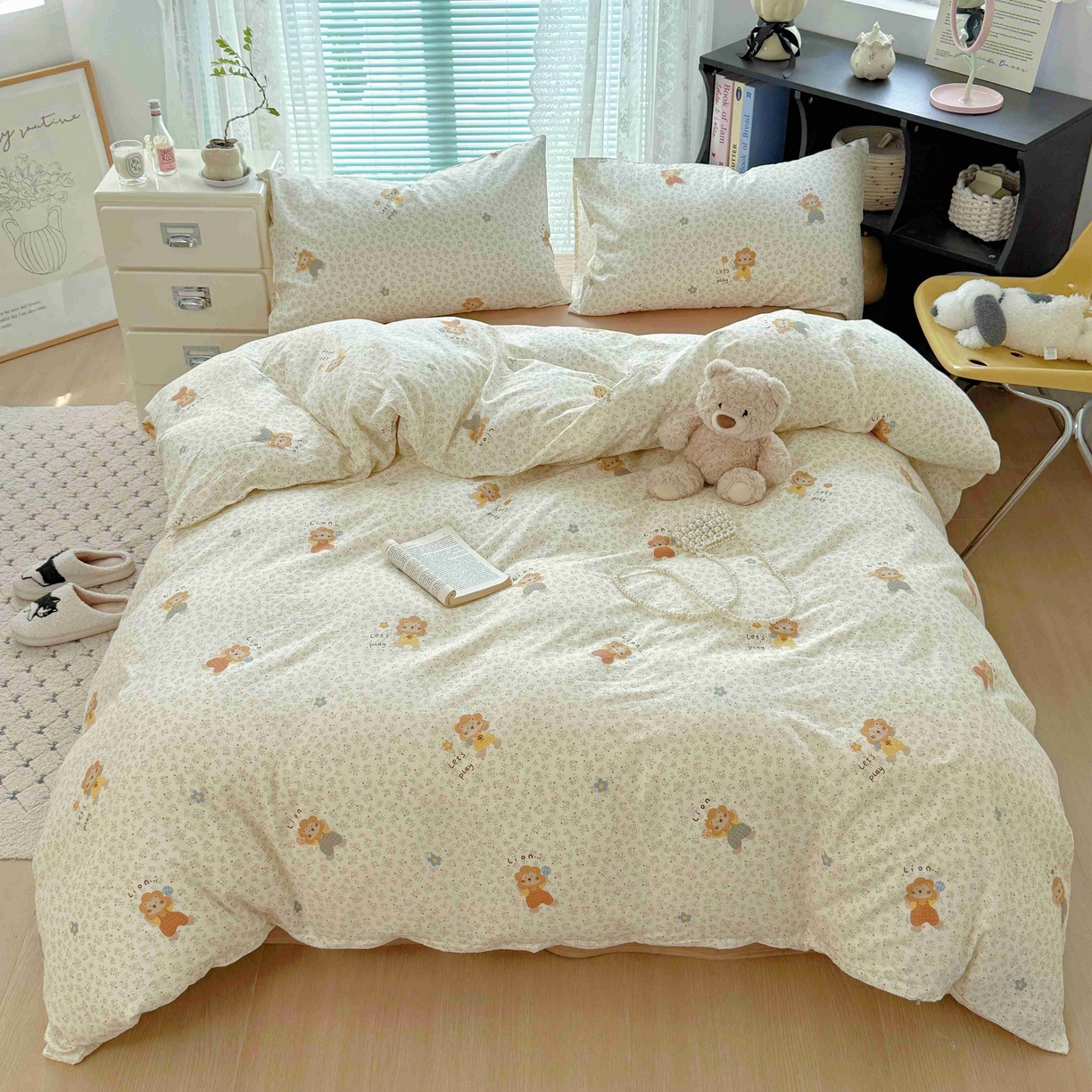 91家纺网 家纺一手货源 找家纺 于果 2025新款双层纱四件套第五批 萌萌狮