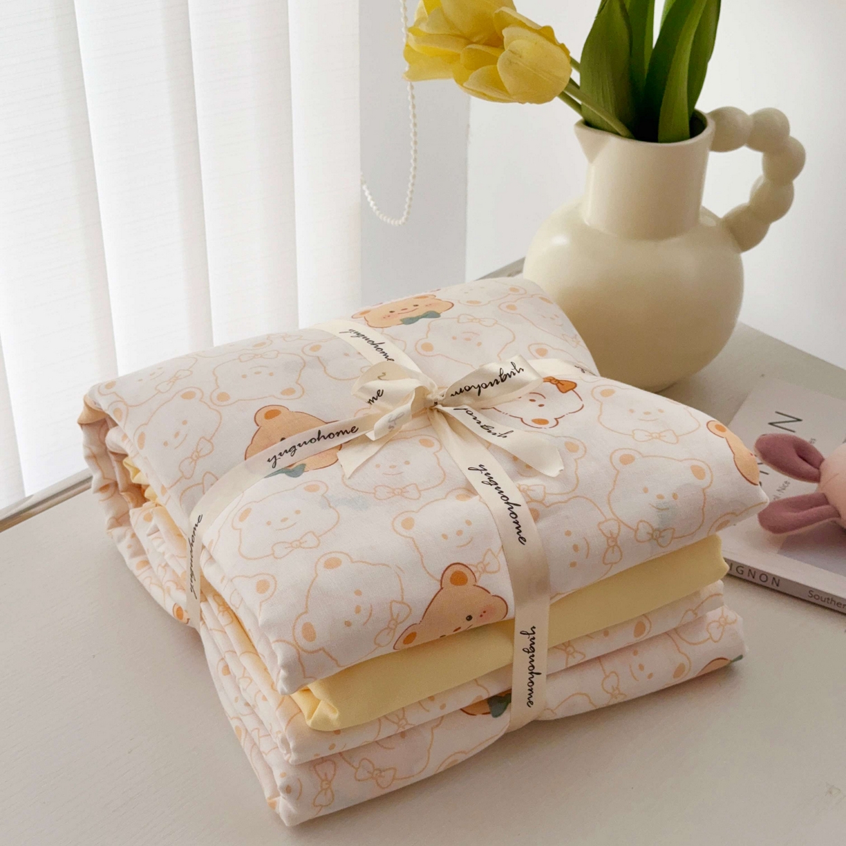 91家纺网 家纺一手货源 找家纺 于果 2025新款双层纱四件套第五批 瑞迪熊