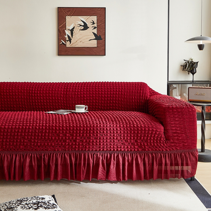 91家纺网 家纺一手货源 找家纺 飞翔家纺 2025新款泡泡纱沙发套 红色