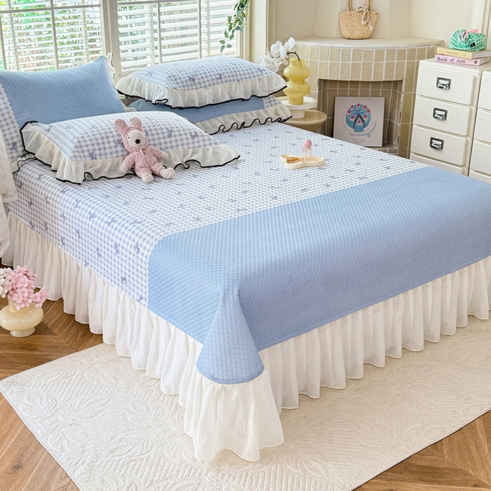 91家纺网 家纺一手货源 找家纺 金盛皇朝家纺 2025夏季新款冰丝凉豆豆床盖凉席 幽蓝蝶语