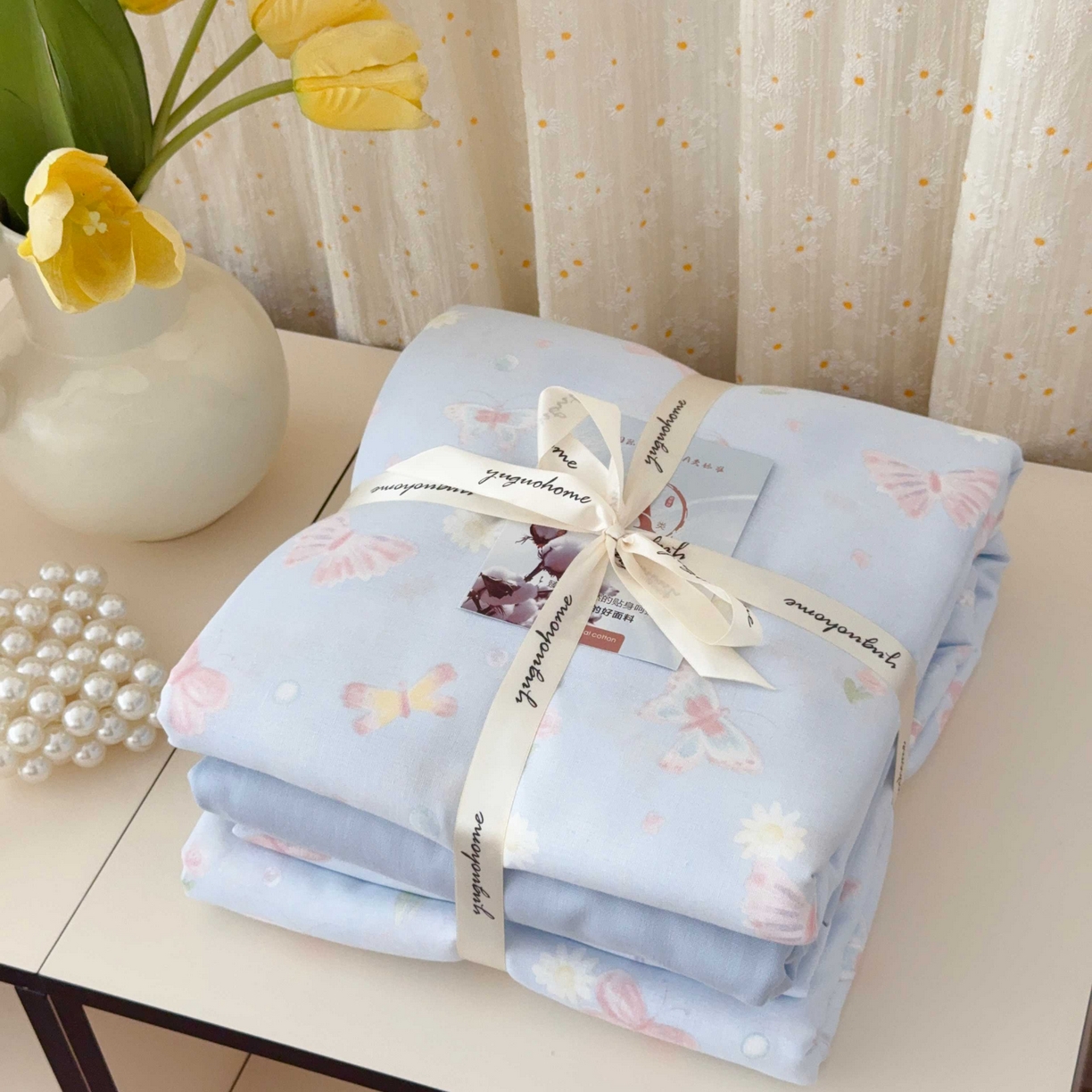 91家纺网 家纺一手货源 找家纺 于果 2025新款双层纱四件套第五批 雨蝶