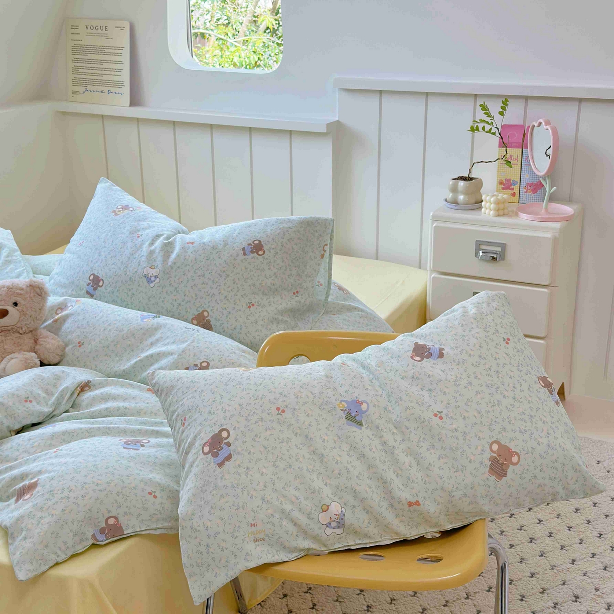 91家纺网 家纺一手货源 找家纺 于果 2025新款双层纱四件套第五批 少女象（绿）