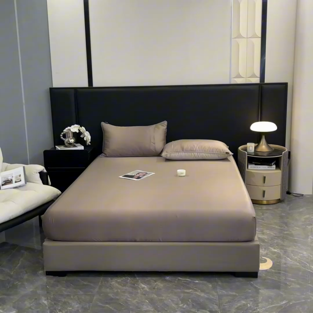 91家纺网 家纺一手货源 找家纺 ab家纺 2025新款莱赛尔单床笠 古铜棕