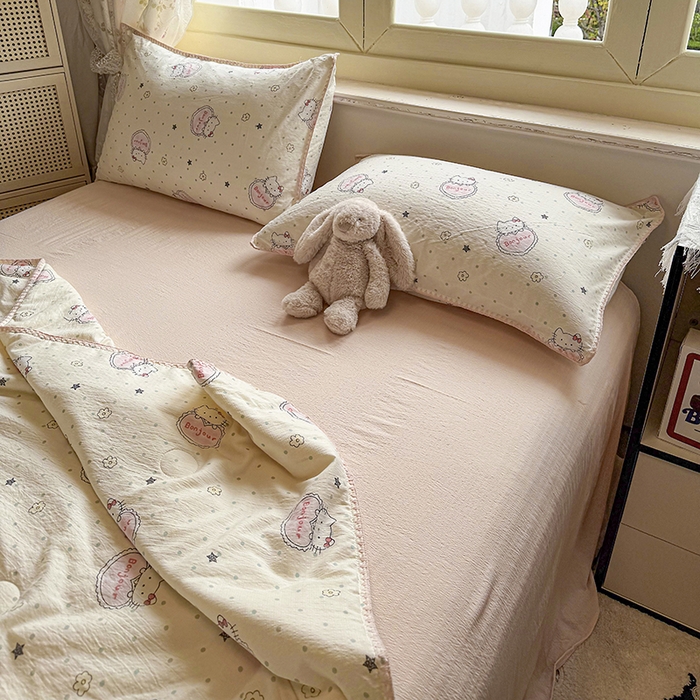 91家纺网 家纺一手货源 找家纺 晚爱家纺（原晚安家居）  2025新款A类母婴级云感双层纱三角针夏被贝壳边夏凉被春夏贝壳绣【可提供买家秀】 爱心kt