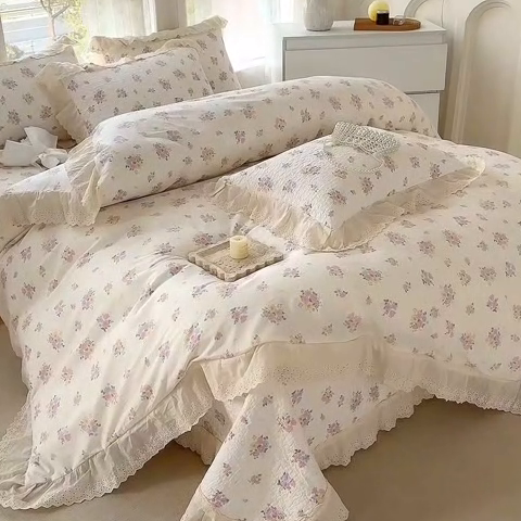 91家纺网 家纺一手货源 找家纺 添越家纺2025新款纯棉砂洗床盖三件套四件套系列花语