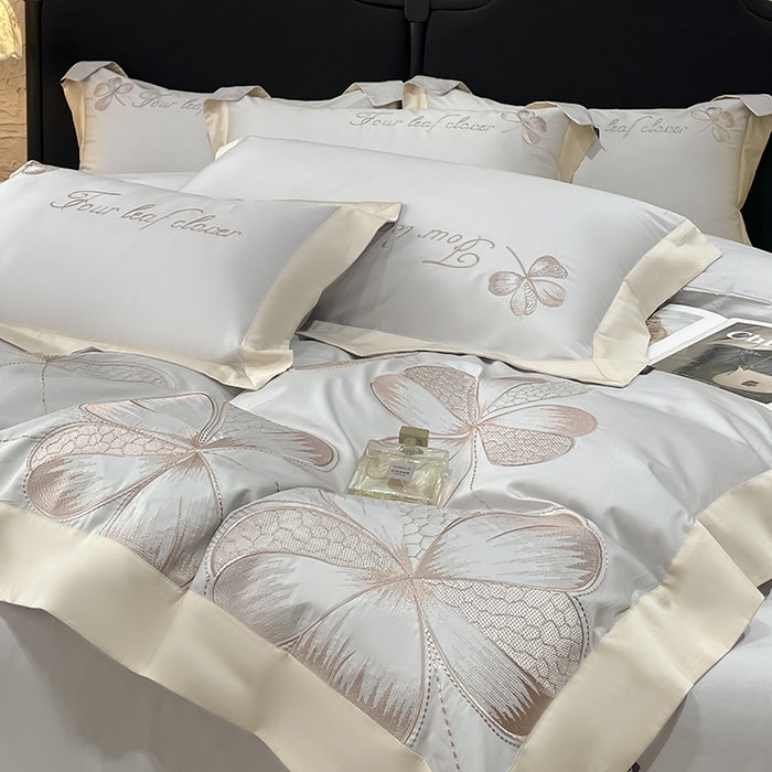 91家纺网 家纺一手货源 找家纺 【直播爆款】A类全棉四件套纯棉轻奢重工刺绣床单床笠夏季床单床笠床上用品 绮梦-烟灰