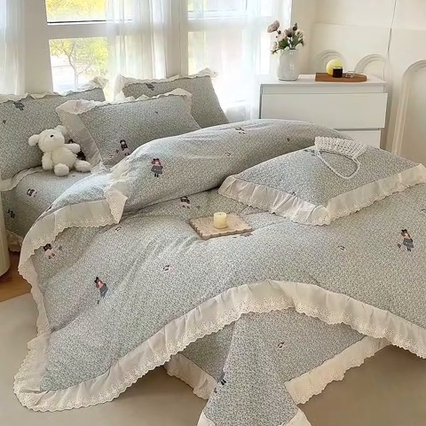 91家纺网 家纺一手货源 找家纺 添越家纺2025新款纯棉砂洗床盖三件套四件套系列森林女孩