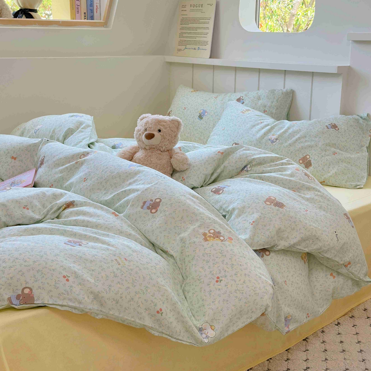 91家纺网 家纺一手货源 找家纺 于果 2025新款双层纱四件套第五批 少女象（绿）