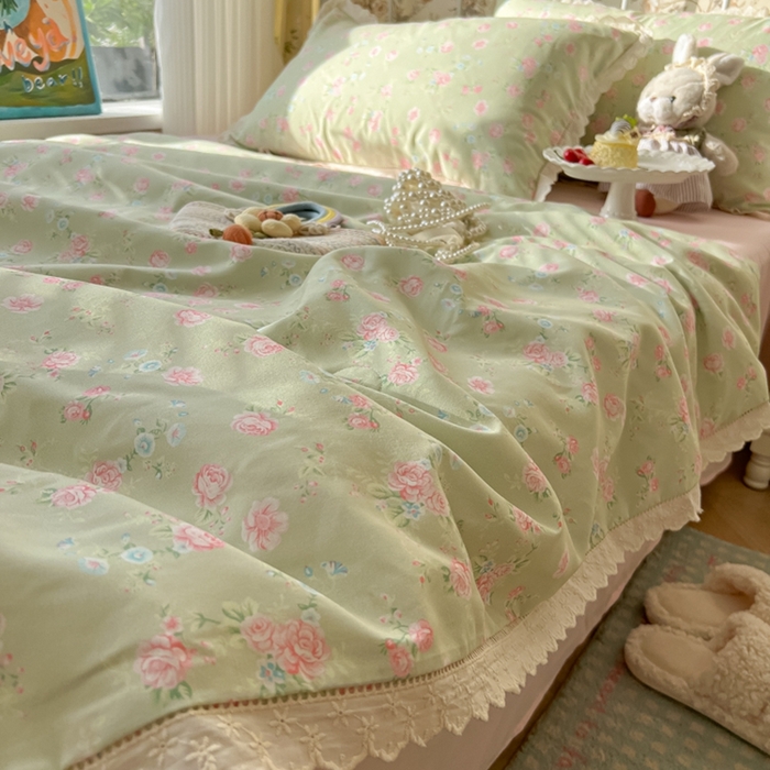 91家纺网 家纺一手货源 找家纺 （总）子钦家纺 2025新款韩版碎花法式风情花边水洗棉夏被夏凉被空调被四件套-风格二