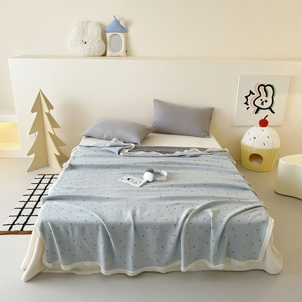 麻依 2025新款花边天丝棉冷感毯 星星-蓝