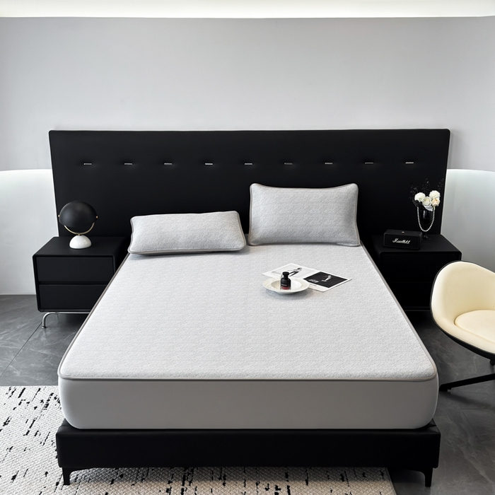 91家纺网 家纺一手货源 找家纺 九花鹿 2025新款凉感肌理纹冰丝席-床笠款 床笠款-肌理纹(银灰）