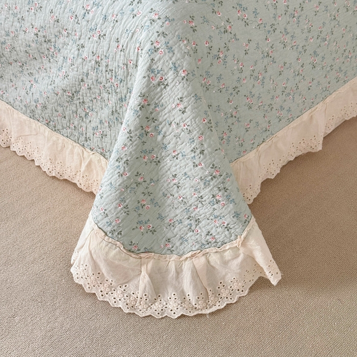 91家纺网 家纺一手货源 找家纺 添越家纺2025新款纯棉砂洗床盖三件套四件套系列春田-绿