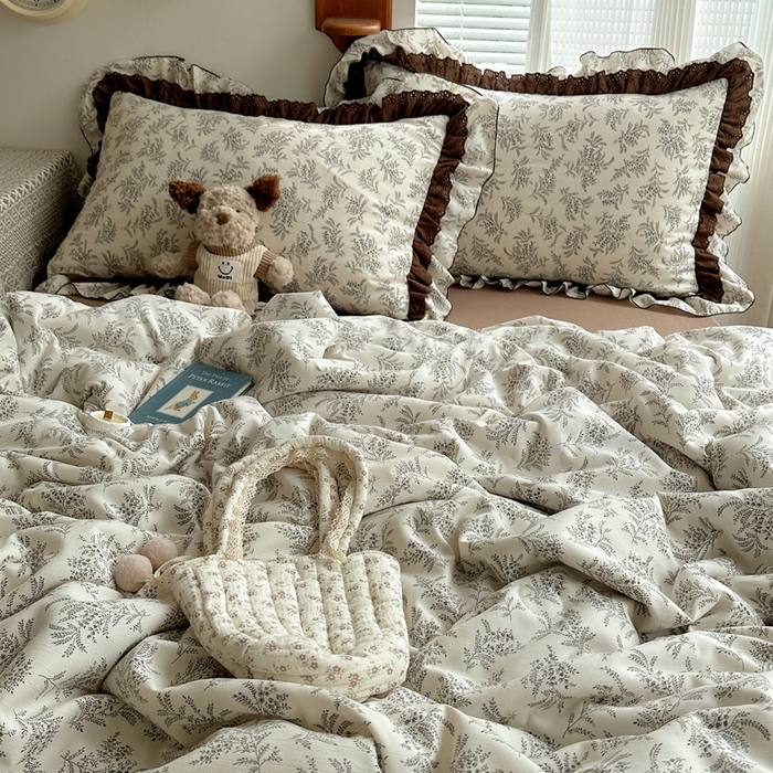 91家纺网 家纺一手货源 找家纺 （总）轻奢坊 2025新款复古风双层纱水洗棉夏被四件套