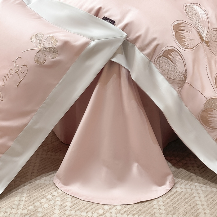 91家纺网 家纺一手货源 找家纺 【直播爆款】A类全棉四件套纯棉轻奢重工刺绣床单床笠夏季床单床笠床上用品 绮梦-颜粉