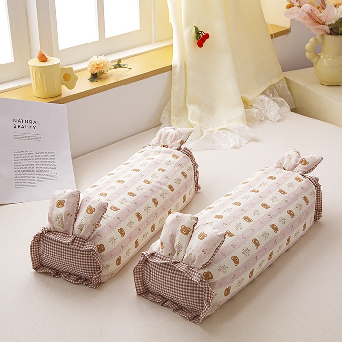 91家纺网 家纺一手货源 找家纺 织布人 2025新款荞麦枕直播爆款全棉双层纱兔子枕全荞麦壳枕头夏季透气枕 全棉兔子枕-小熊粉