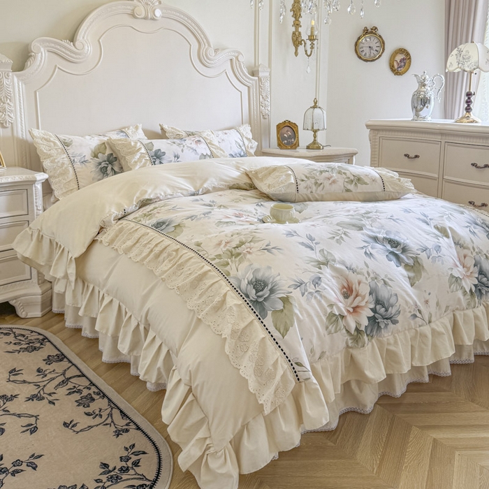 91家纺网 家纺一手货源 找家纺 亲亲公主 2025新款全棉法式花边四件套--米娅 米娅一奶油色