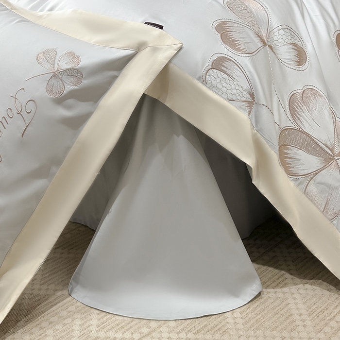 91家纺网 家纺一手货源 找家纺 【直播爆款】A类全棉四件套纯棉轻奢重工刺绣床单床笠夏季床单床笠床上用品 绮梦-烟灰