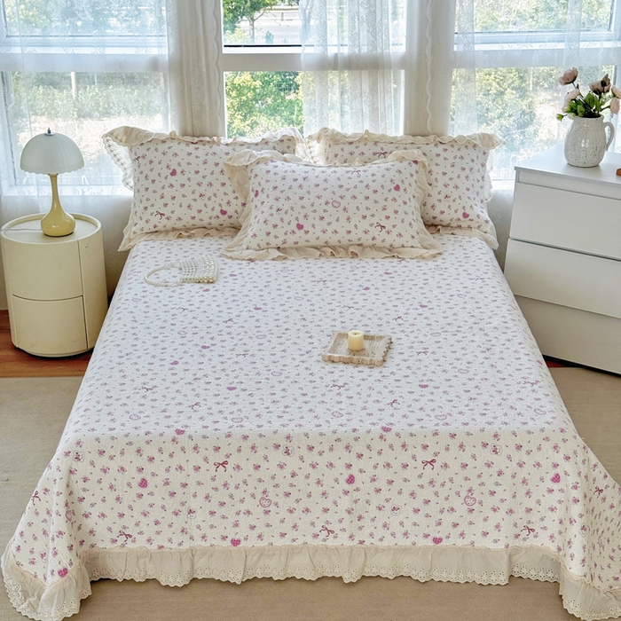 91家纺网 家纺一手货源 找家纺 添越家纺2025新款纯棉砂洗床盖三件套四件套系列花间小园