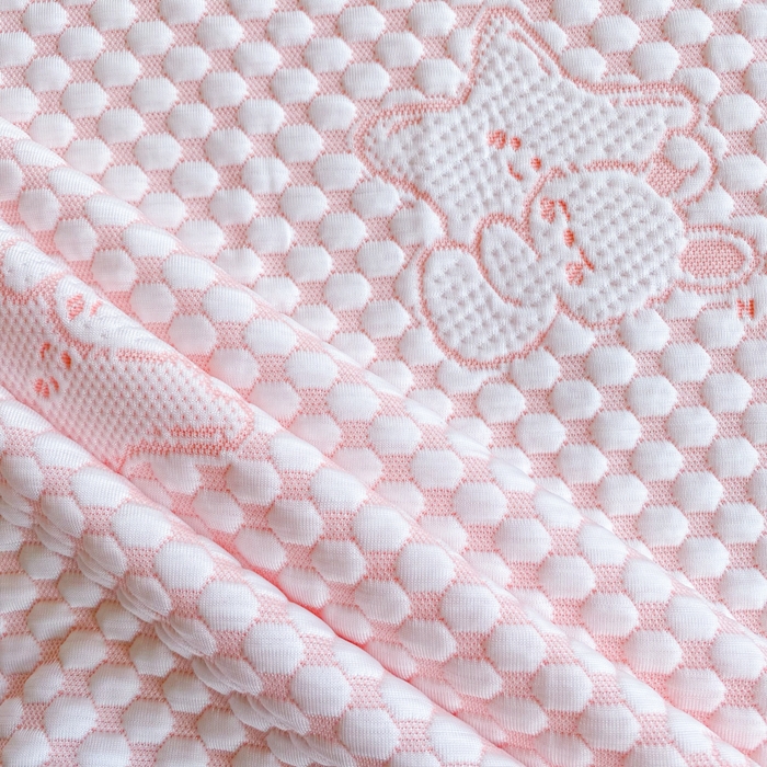 91家纺网 家纺一手货源 找家纺 千朵 2025新款凉感PE冰豆豆提花床笠款凉席 星星兔粉