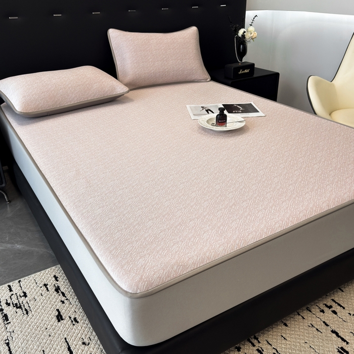 91家纺网 家纺一手货源 找家纺 九花鹿 2025新款凉感肌理纹冰丝席-床笠款 床笠款-肌理纹(豆沙）