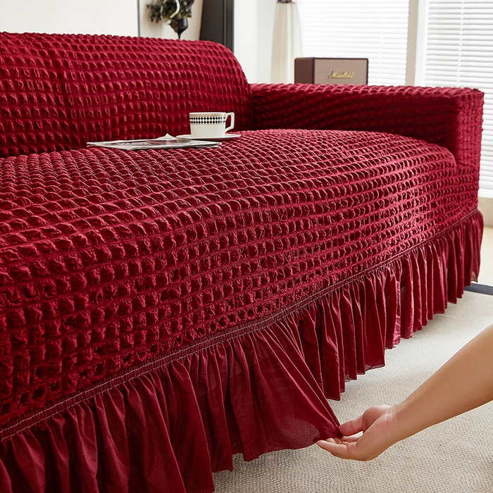 91家纺网 家纺一手货源 找家纺 飞翔家纺 2025新款泡泡纱沙发套 红色