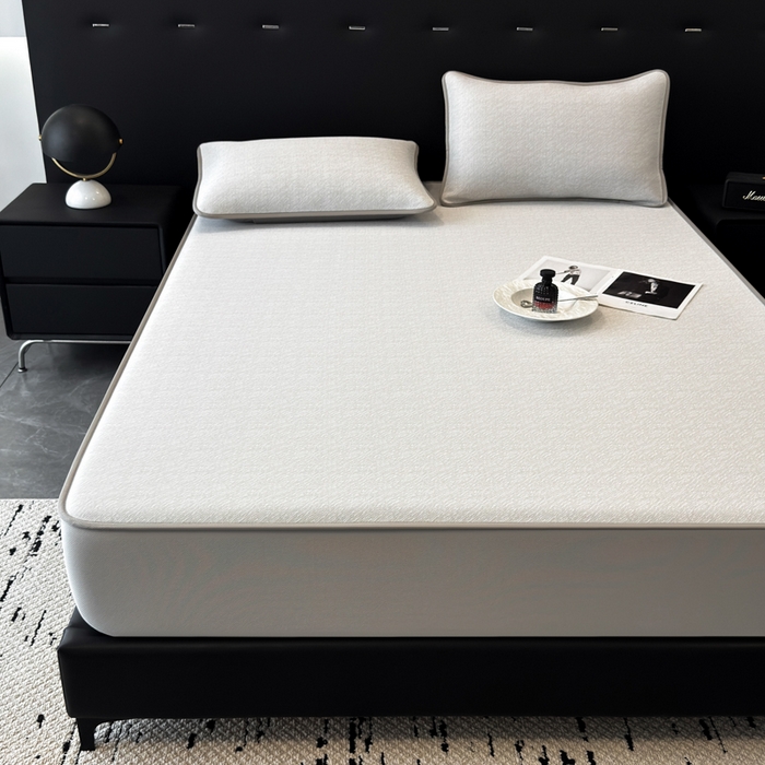 91家纺网 家纺一手货源 找家纺 九花鹿 2025新款凉感肌理纹冰丝席-床笠款 床笠款-肌理纹(米灰)