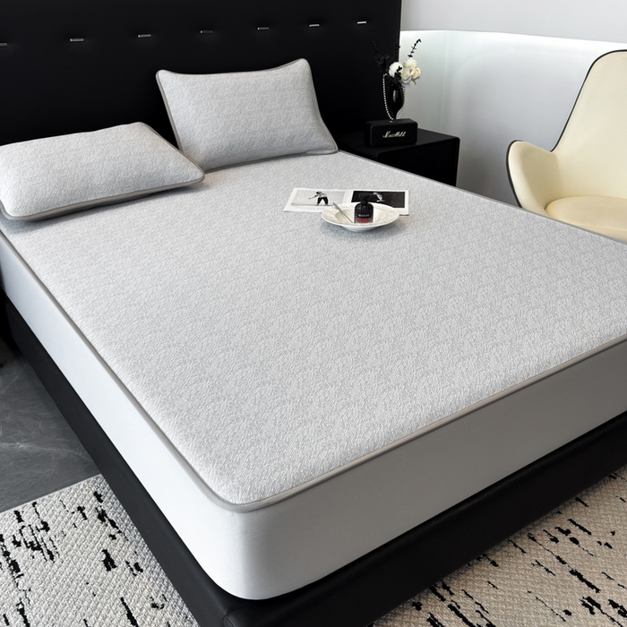 91家纺网 家纺一手货源 找家纺 九花鹿 2025新款凉感肌理纹冰丝席-床笠款 床笠款-肌理纹(银灰）