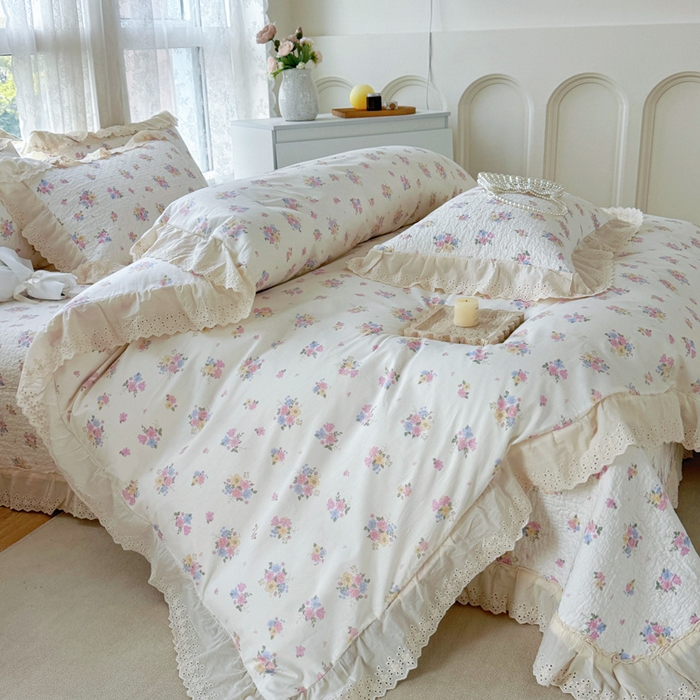 91家纺网 家纺一手货源 找家纺 添越家纺2025新款纯棉砂洗床盖三件套四件套系列花语