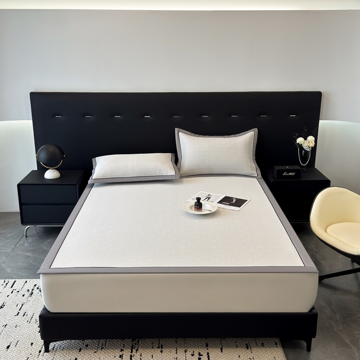 91家纺网 家纺一手货源 找家纺 九花鹿 2025新款凉感肌理纹冰丝席-床席款 肌理纹(米灰）