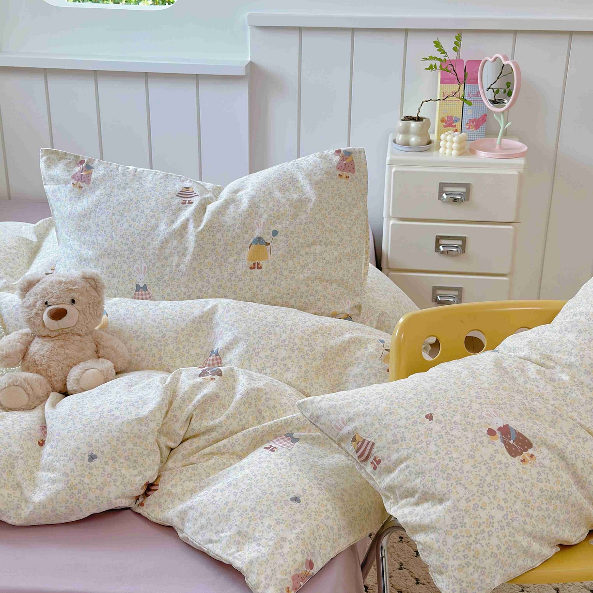 91家纺网 家纺一手货源 找家纺 于果 2025新款双层纱四件套第五批 原宿小兔