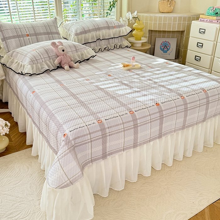 91家纺网 家纺一手货源 找家纺 金盛皇朝家纺 2025夏季新款冰丝凉豆豆床盖凉席 格纹素锦