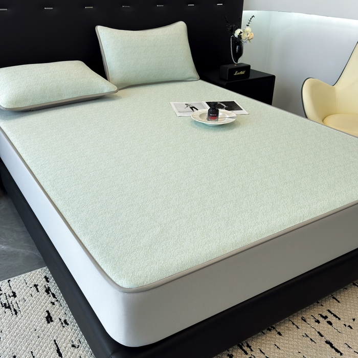 91家纺网 家纺一手货源 找家纺 九花鹿 2025新款凉感肌理纹冰丝席-床笠款 床笠款-肌理纹(豆绿）