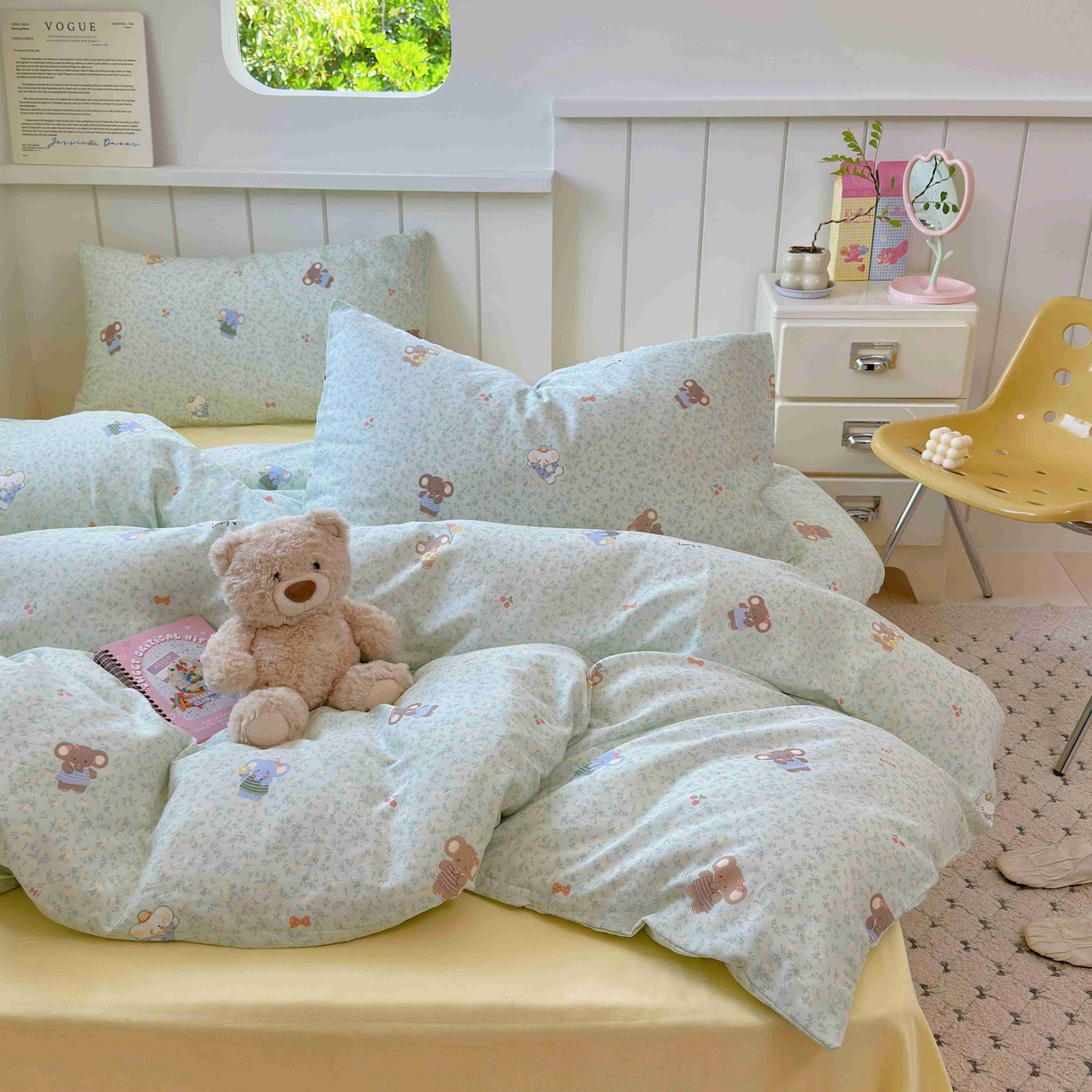 91家纺网 家纺一手货源 找家纺 于果 2025新款双层纱四件套第五批 少女象（绿）