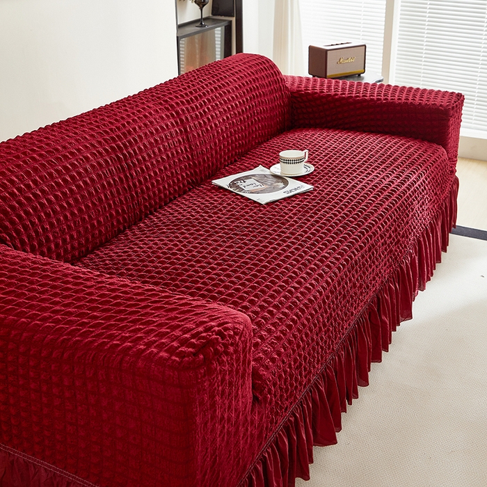 91家纺网 家纺一手货源 找家纺 飞翔家纺 2025新款泡泡纱沙发套 红色