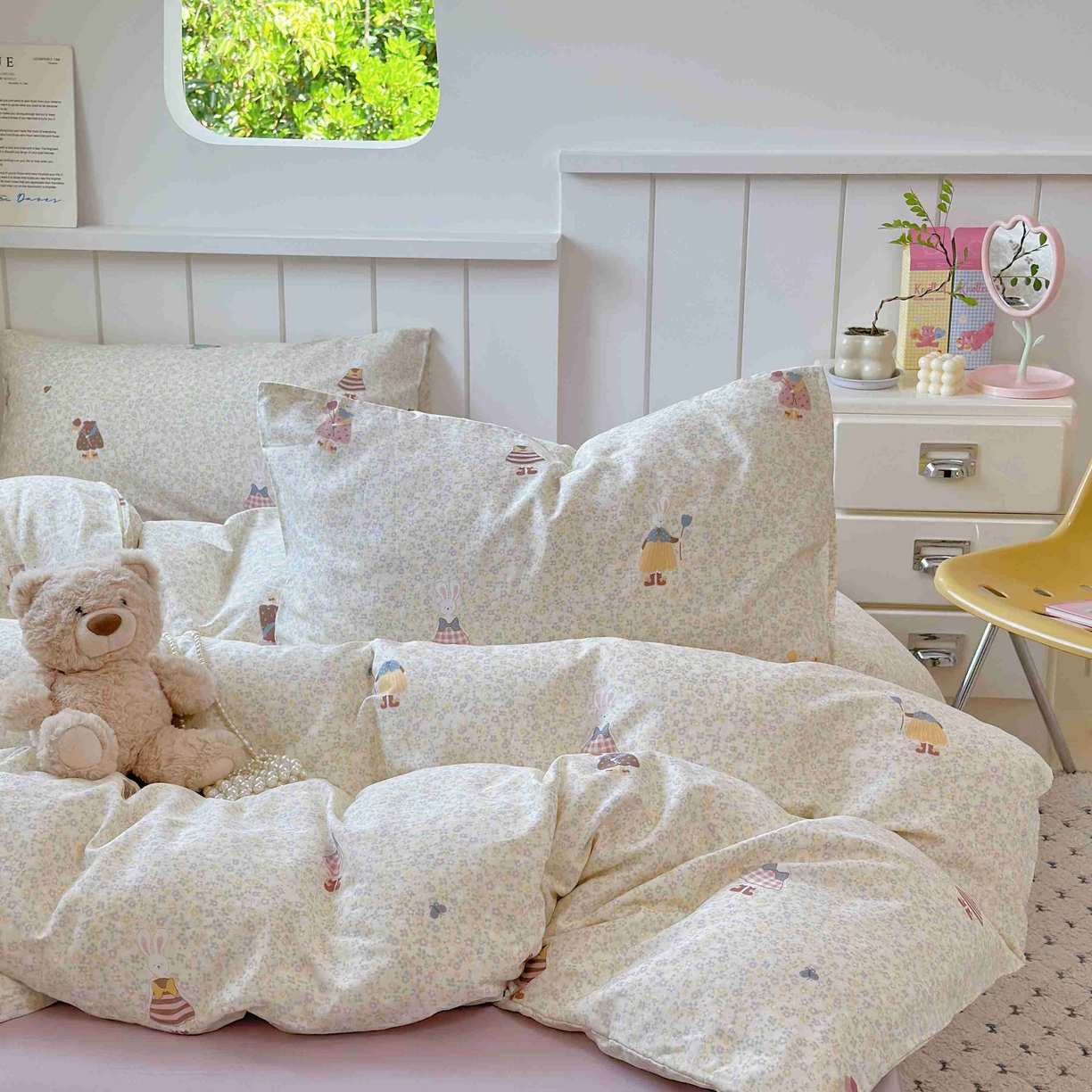 91家纺网 家纺一手货源 找家纺 于果 2025新款双层纱四件套第五批 原宿小兔