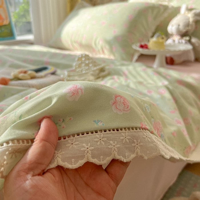 91家纺网 家纺一手货源 找家纺 （总）子钦家纺 2025新款韩版碎花法式风情花边水洗棉夏被夏凉被空调被四件套-风格二