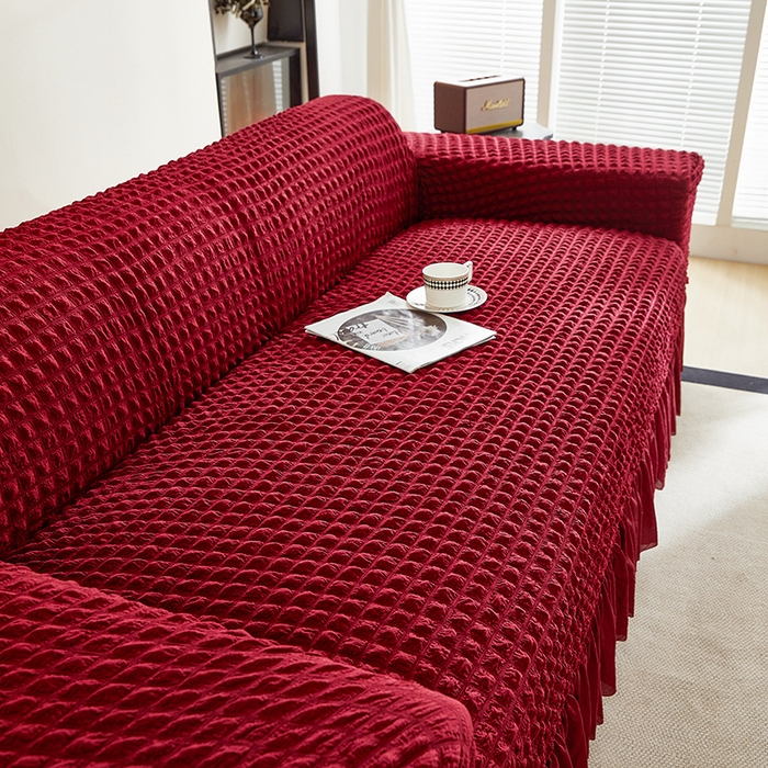 91家纺网 家纺一手货源 找家纺 飞翔家纺 2025新款泡泡纱沙发套 红色