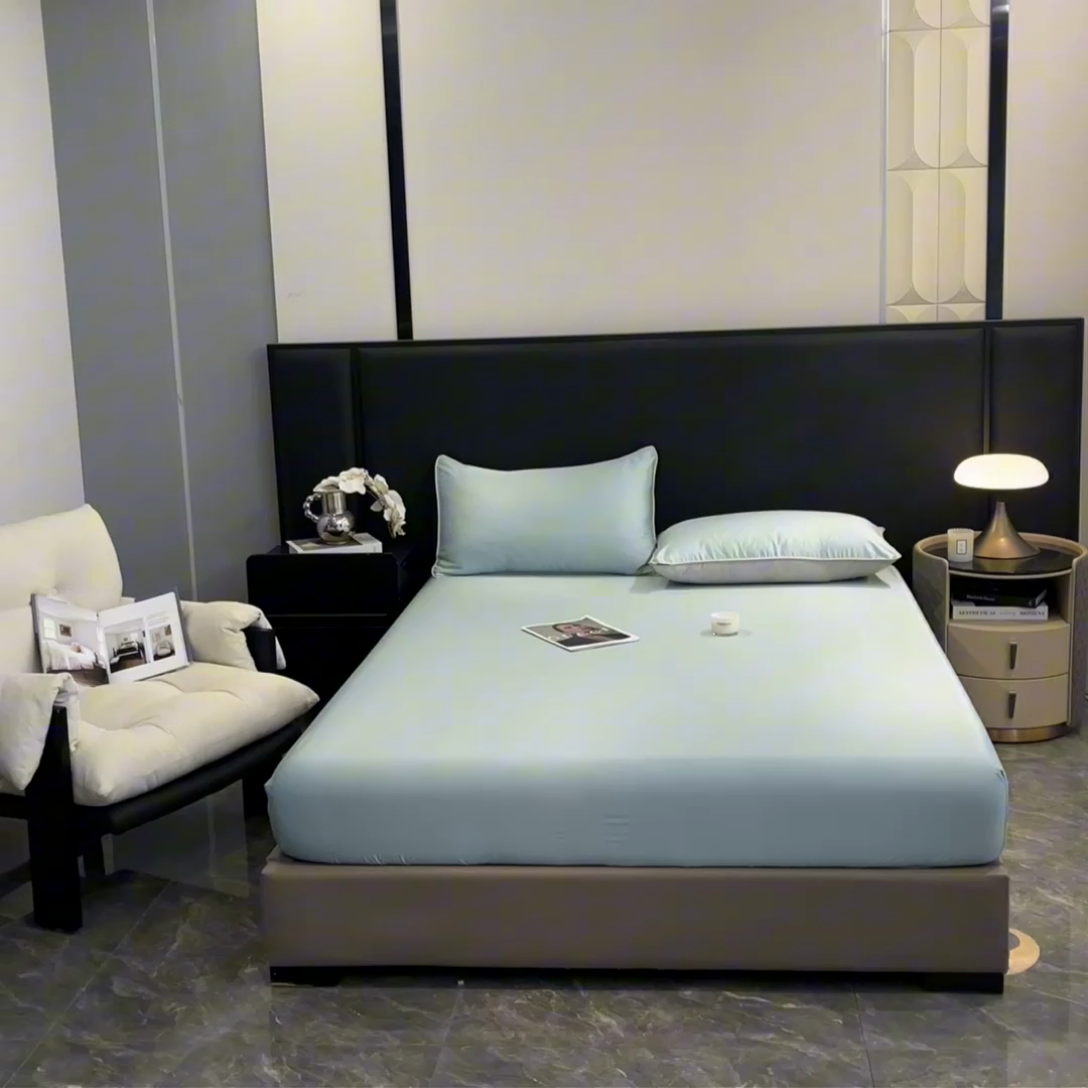 91家纺网 家纺一手货源 找家纺 ab家纺 2025新款莱赛尔单床笠 冰川蓝