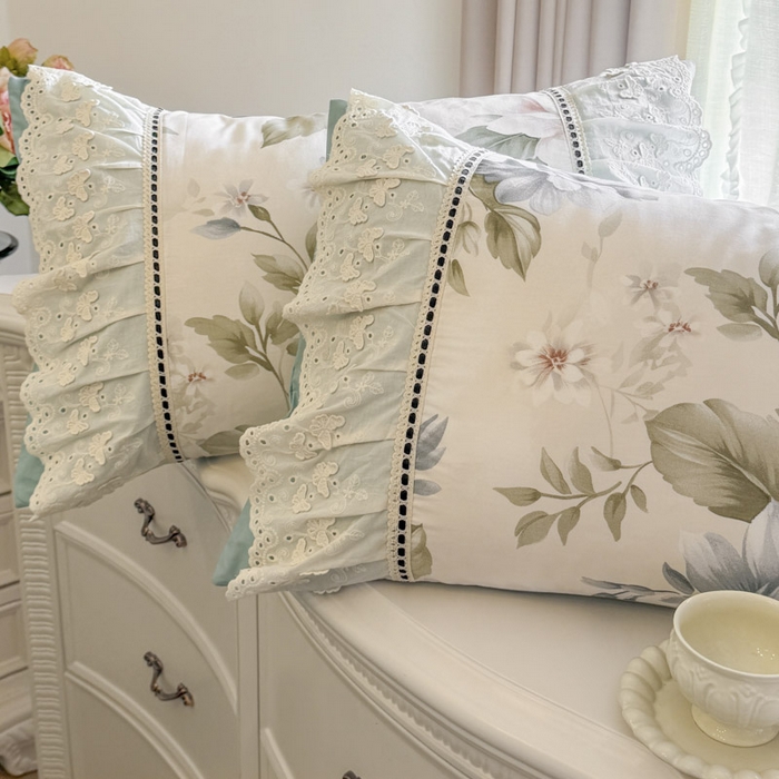 91家纺网 家纺一手货源 找家纺 亲亲公主 2025新款全棉法式花边四件套--米娅 米娅一孔雀蓝