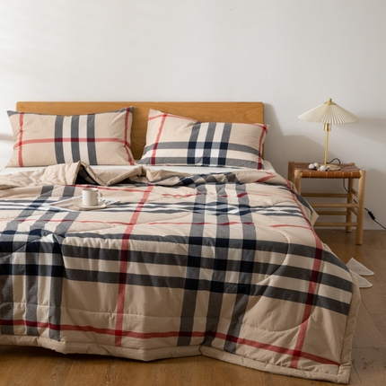 缦绣阁家纺 2025春夏新款无印风格子夏凉被亲肤柔软裸睡级色织水洗棉大豆夏被空调被可机洗凉感夏被 棕大格