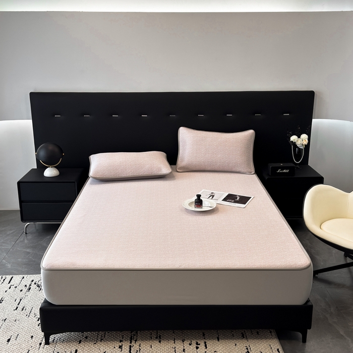 91家纺网 家纺一手货源 找家纺 九花鹿 2025新款凉感肌理纹冰丝席-床笠款 床笠款-肌理纹(豆沙）